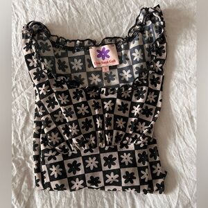 Lisa Says Gah Sheer Long Sleeve Flower Top black & white S